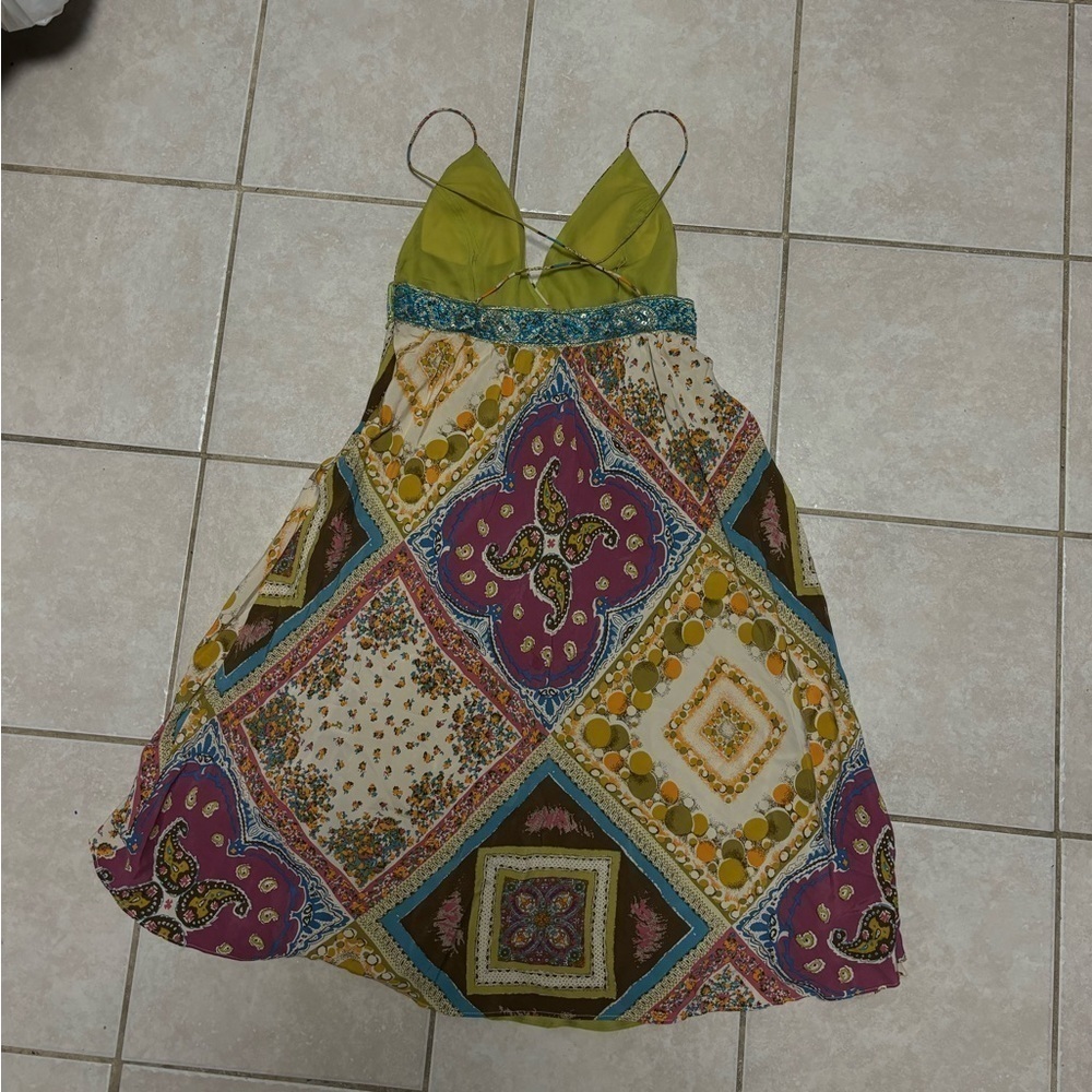 Nicole Miller Size 4 Silk Spaghetti Strap Boho Summer Dress - Picture 5 of 7